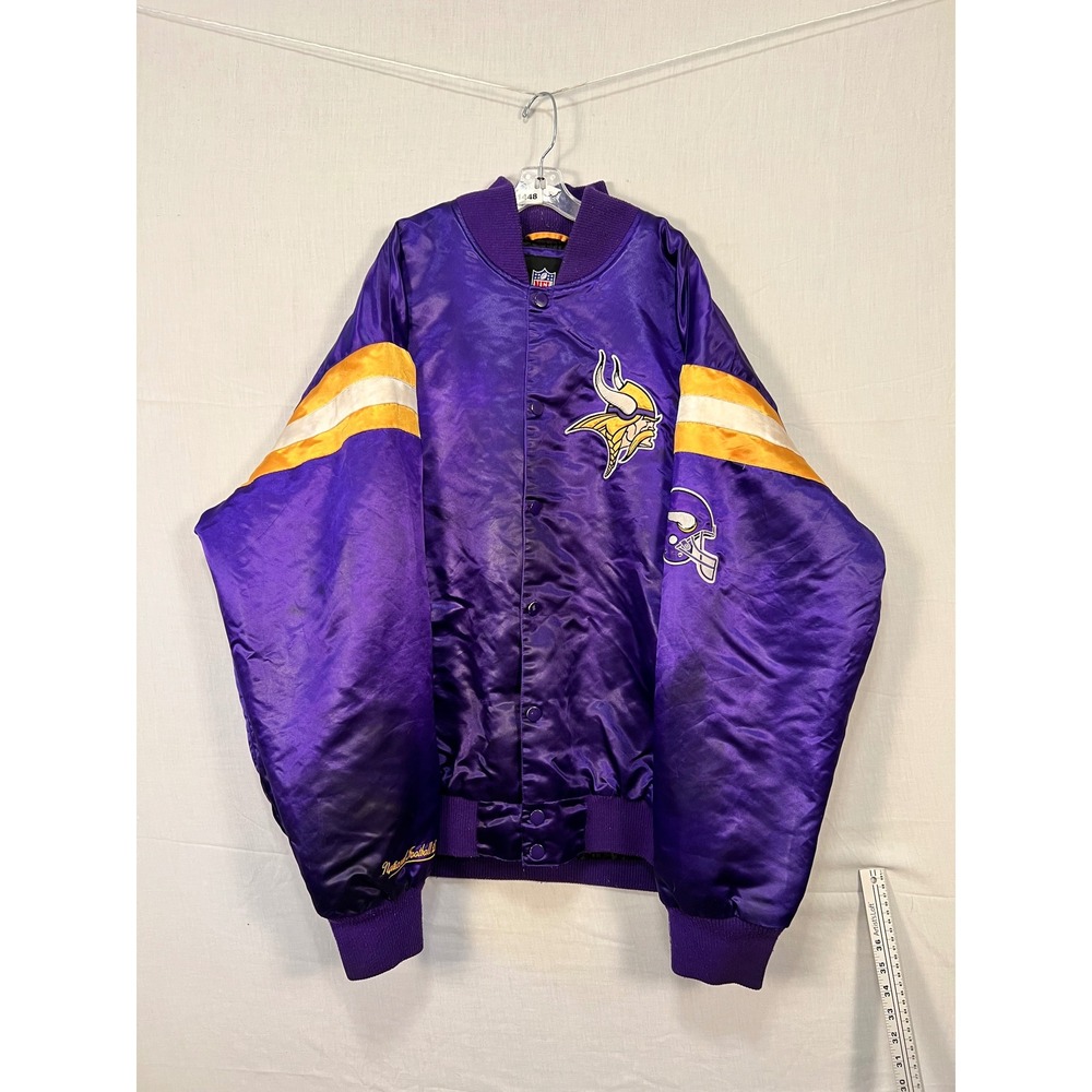 NFL Minnesota Vikings Satin Varsity Bomber Jacket Purple Mens 4XL RN54163